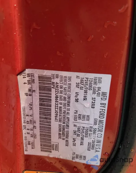 2002 Mercury Mountaineer z USA, uszkodzony, nr VIN 4M2ZU86E32ZJ09641